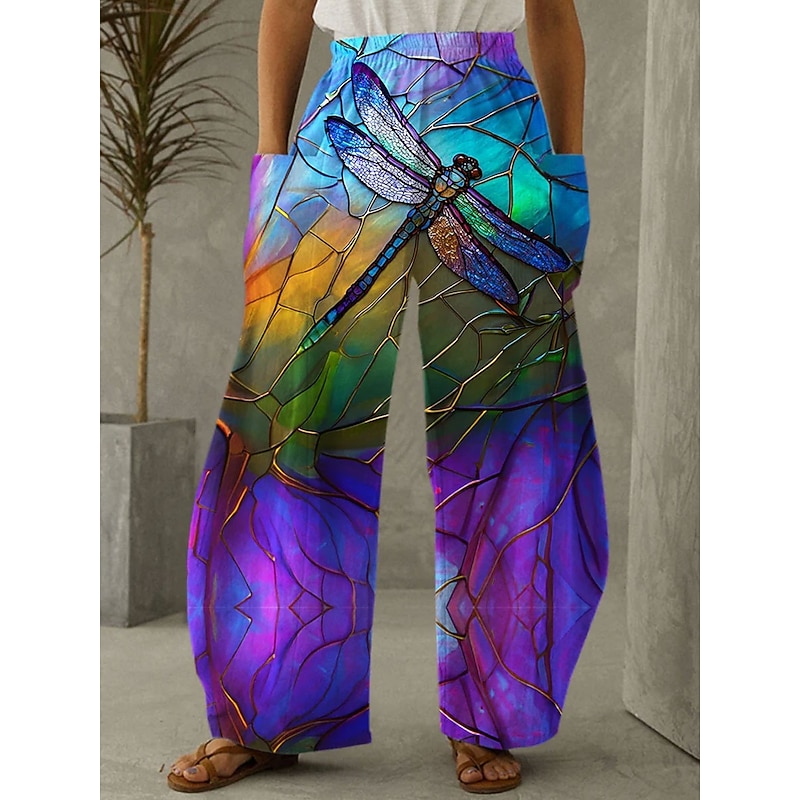 Women's Wide Leg Chinos Vacation Vintage Ethnic Style Full Length High Waist Graphic Gradient Abstract Elastic Waistband Inelastic Causal Casual Daily Black Blue Purple Beige Summer Spring Loose Fit