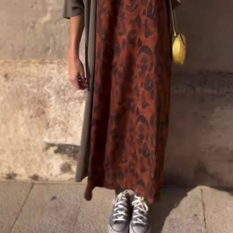 Women's Long Dress Maxi Dress Dress Set Classic Modern Outdoor Vacation Holiday Regular Fit Leopard 3/4 Length Sleeve Crew Neck Brown Fall3
