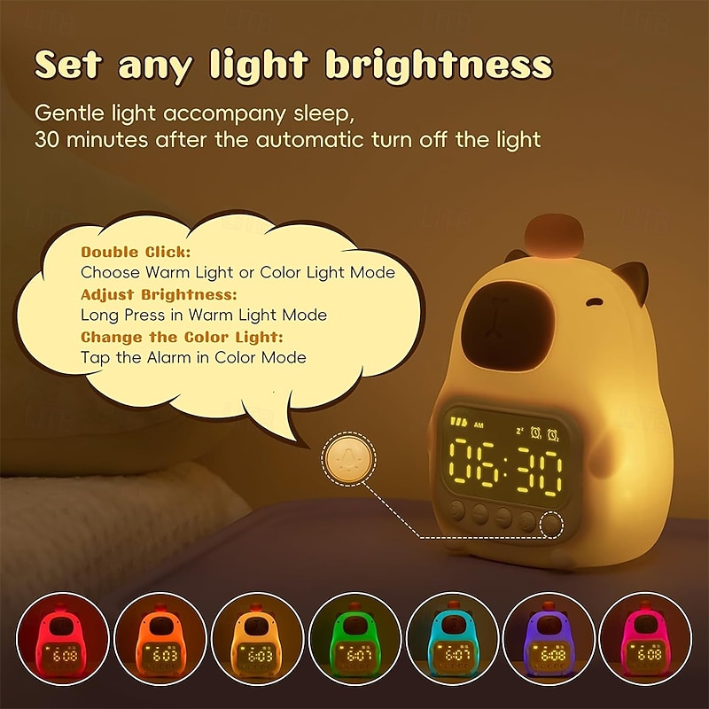 Alarm Clock with Night Light for Kids 7 RGB Color Cute Alarm Clocks for Bedrooms Ok to Wake Clocks Silicone Animal Tabletop Lamp for Teen Girls Boys3