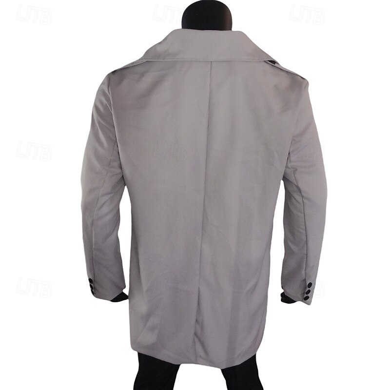 Men's Peacoat Trench Coat Vacation Daily Fall Winter Polyester Windproof Warm Outerwear Clothing Apparel Fashion Classic Plain Pocket Lapel Double Breasted3