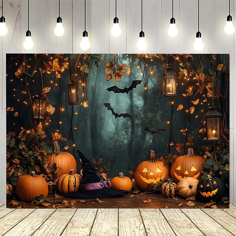 Halloween Graveyard Backdrop Tapestry with Glowing Pumpkins, Haunted Tombstones and Bats, Spooky Cemetery Wall Hanging for 2025 Halloween Home Party Decoration3