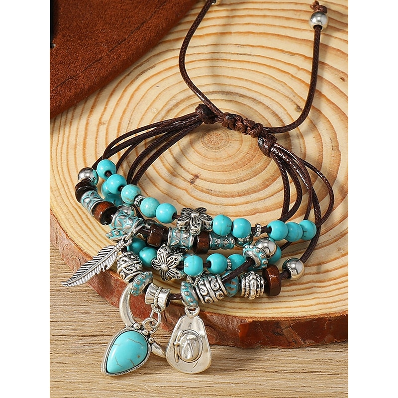 Women's Bohemian Layered Turquoise Beaded Bracelet Set – Adjustable Multilayer Charm Bracelets for Summer, Festivals and Casual Wear3