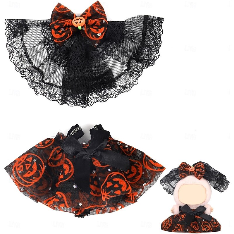 Doll Halloween Clothes Doll Pumpkin Skirt Set Cute Skirt & Veil Costume Dressing Outfits Accessories for 6.69 Inch Doll (NO DOLL)2