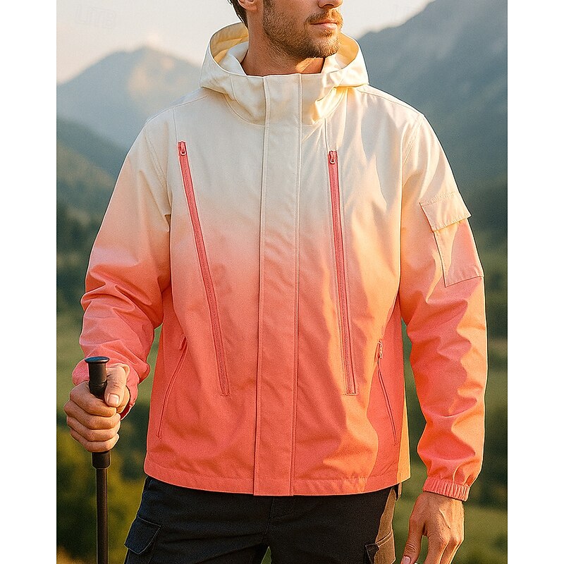 Men's Windbreaker Softshell Jacket Hiking Jacket Outdoor Waterproof Windproof Hiking Outfits Hiking Clothes Spring Autumn / Fall Top Camping / Hiking / Caving Running Gradient Black Pink Blue4