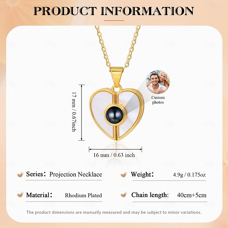 Personalized Shell Heart Projection Necklace with Custom Photo Engraved Keepsake Jewelry Heart Pendant – Fashionable Photo Necklace, Perfect Valentine’s Gift for Girlfriend4