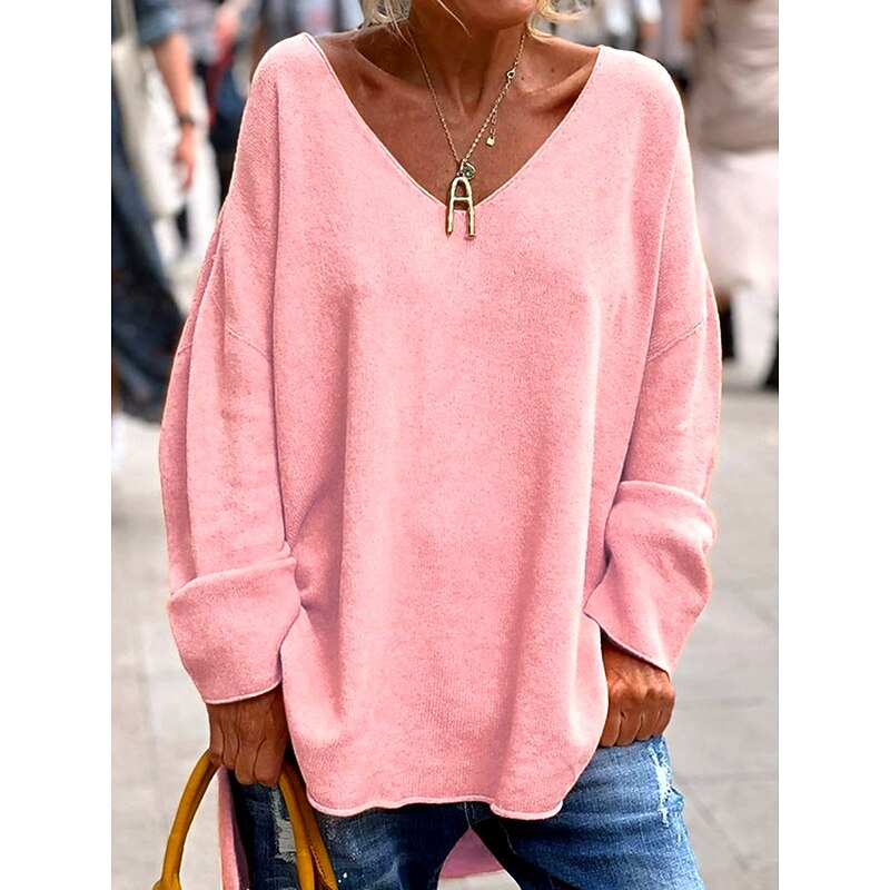 Women's Shirt Solid Color Plain Stylish Casual Beach Long Sleeve V Neck Regular Tops Daily Going out Weekend Black Pink Orange off-white Light Grey Spring Fall Winter2