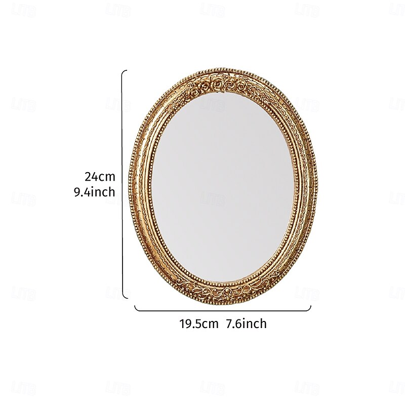 1PC A Classic Lace-patterned Oval-shaped Decorative Pendant Made of Golden Resin A Creative Makeup Mirror Suitable for Wall Decoration Makeup Table Mirror and Photography Props2