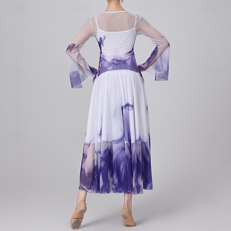 Activewear Skirts Printing Splicing Tulle Women's Performance Training Long Sleeve High Polyester3