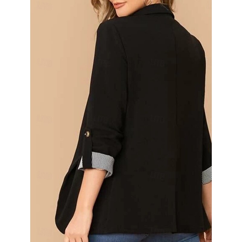 Women's Blazer Comfortable Breathable Pocket Casual Plain Office Street Casual Daily Wear Single Breasted Regular Turndown Regular Fit Long Sleeve Outerwear Black Red Navy Blue Summer Spring3