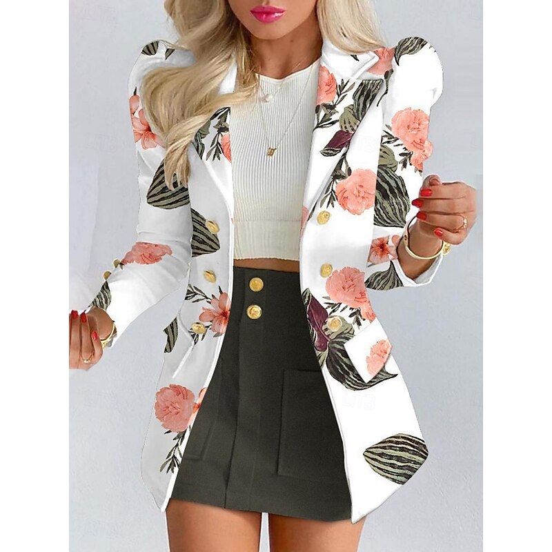 Women's Suits Blazer Comfortable Breathable Pocket Print Fashion Casual Floral Office Street Casual Daily Wear Single Breasted Short Turndown Regular Fit Long Sleeve Outerwear Black White Yellow4