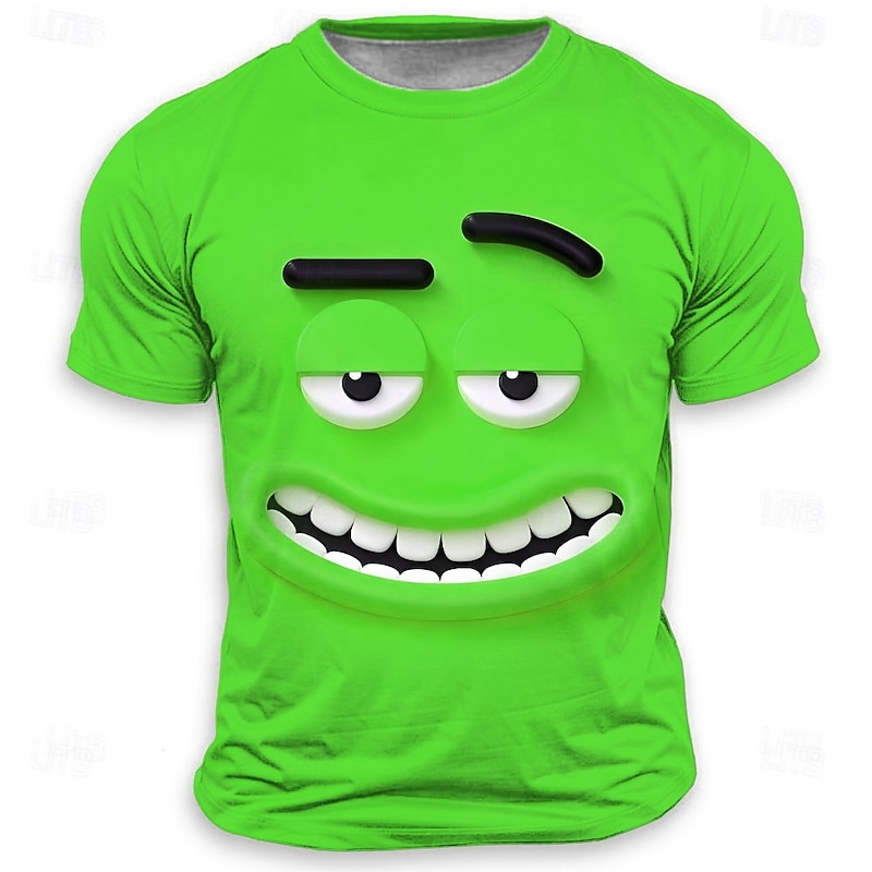 Men's Optical Illusion 3D Funny Emotes T Shirt Short Sleeve T shirt 3D Print Crew Neck Shirt Fashion Exaggerated Designer Party Street Casual Yellow Blue Purple Summer Spring All Seasons Clothing3