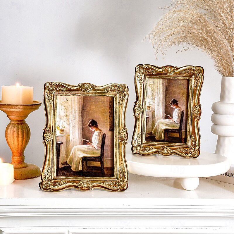 Vintage Baroque Style Resin Photo Frame – Ornate 3D Embossed Gold Picture Frame for Tabletop Display, Horizontal & Vertical Desktop Decor for Bedroom, Office, Living Room4