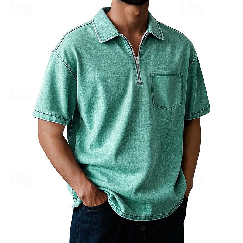 Men's Polo Shirts Quarter Zip Polo Daily Wear Date Quarter Zip Short Sleeve Fashion Basic Plain Zipper Pocket Summer Regular Fit Black Pink Blue Purple Brown Green Polo Shirts