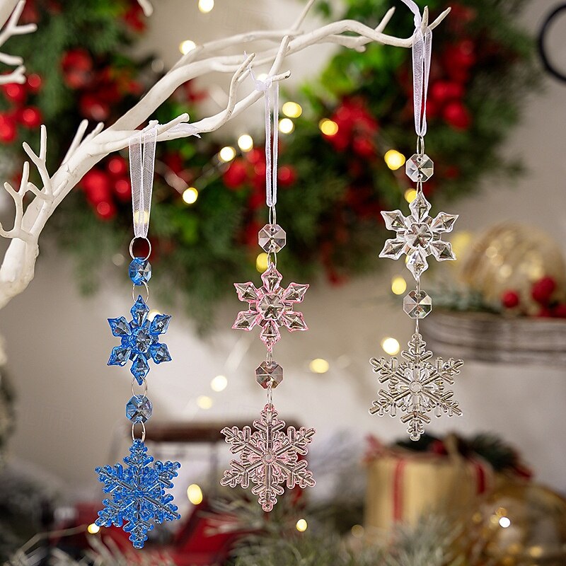 3pcs Christmas Crystal Snowflake Hanging Ornaments, Colorful Acrylic Hexagon Snowflake Decorations, Christmas Tree Hanging Decor, Holiday Home and Party Accessories4