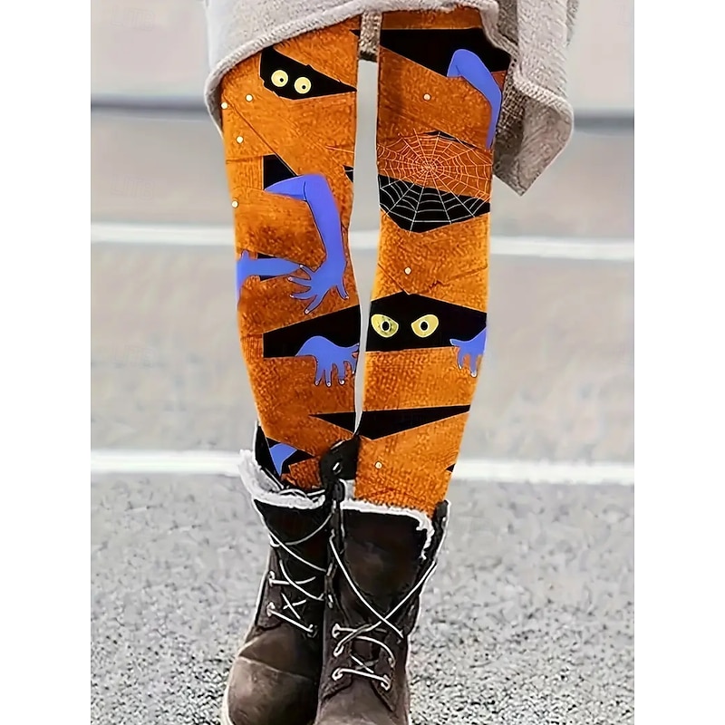 Women's Leggings Vacation Vintage Fashion Full Length High WaistPantsHalloween Graphic Animal Abstract Printing Thermal Warm Soft Breathable High Elasticity Formal Outdoor Vacation Yellow Orange