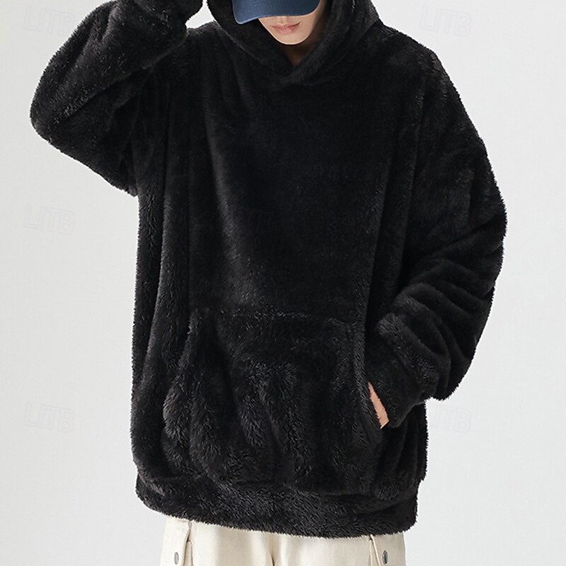 Men's Fleece Sweatshirt Fleece Hoodie Thermal Sweatshirt Long Sleeve Hooded Top Outdoor Thermal Warm Winter Polyester Dark Grey Black White Tennis Workout Running2