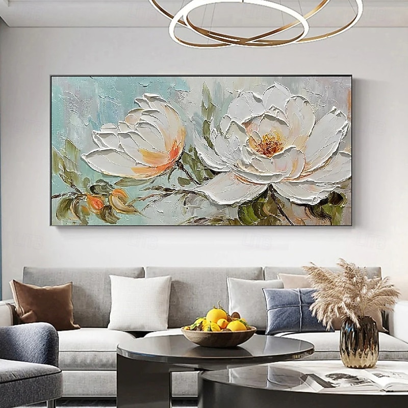 Handmade 3D Floral Oil Painting  Masterpiece with Soft Pastel Hues and Vivid Accents Showcasing Rich Impasto Technique and Delicate Brushstrokes Perfect for Elegant Home Decor and Art Collection2