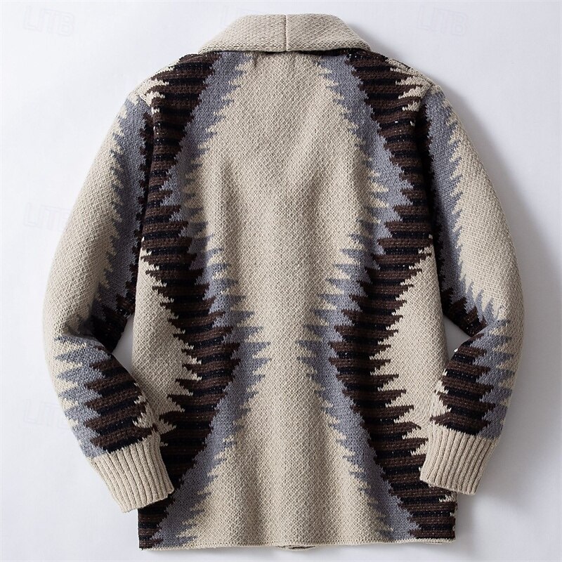 Men's Cardigan Sweater Cropped  Sweater Knit Sweater Ribbed Knit Regular Tops Buttons Geometric Lapel Fashion Classic Vacation Daily Wear Clothing Apparel Fall Winter khaki M L XL3