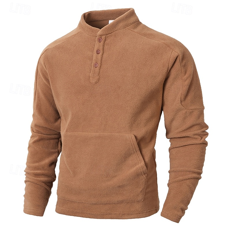 Men's Sweatshirt Fleece Sweatshirt Button Up Hoodie Black Dark Green Khaki Coffee Gray Standing Collar Plain Patchwork Sports & Outdoor Casual Daily Streetwear Cool Sportswear Fall Winter Clothing4