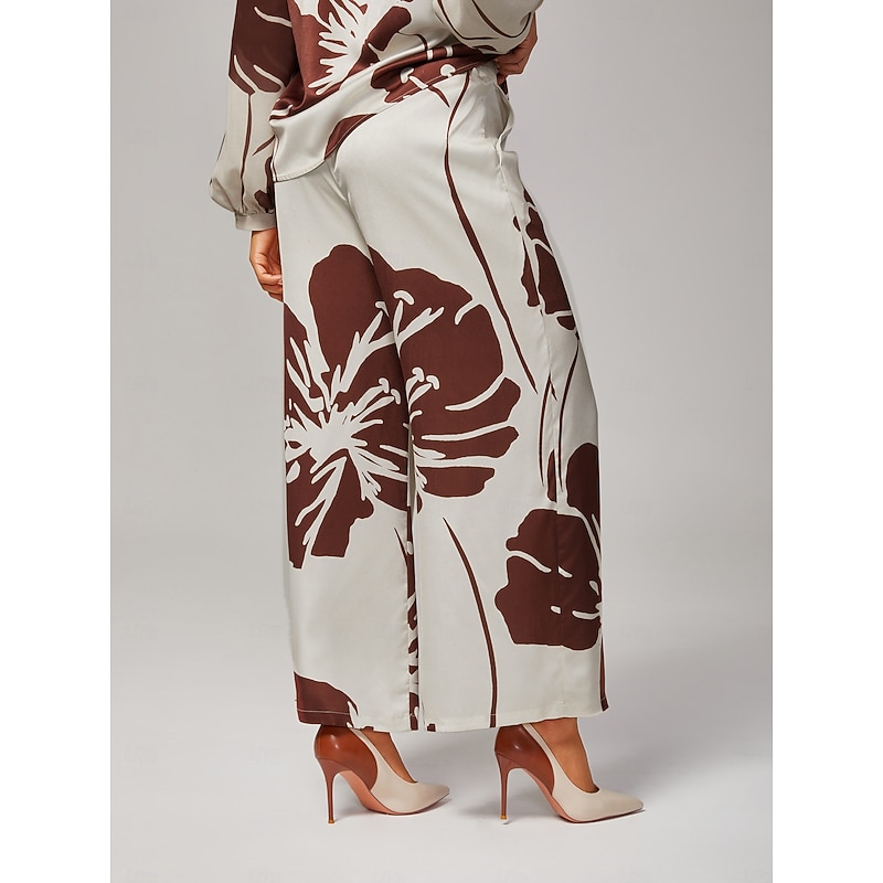 Women's Satin Abstract Floral Elastic Waist Wide-Leg Spring Fall Pants3