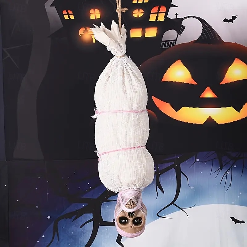 Halloween Hanging Mummy Decoration Prop - Horror Inverted with glowing red eyes fabric battery powered (excluding AA batteries) - Ideal for Horror Houses and Festival Decorations Festival Decorati