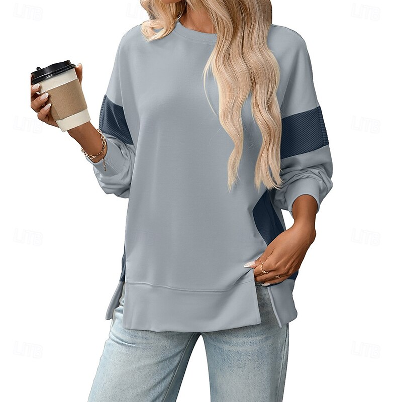 Women's Blouse Vintage Tropical Daily Long Sleeve Regular Tops Work Daily Holiday Patchwork Zipper Gray blue Black Pink Apricot Spring Fall Winter4