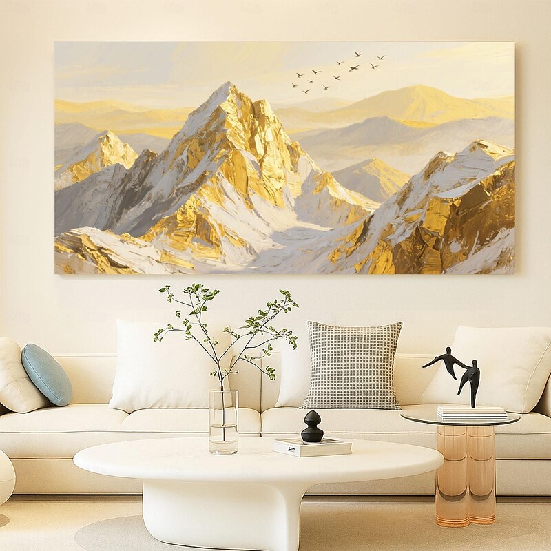 Large Golden Mountains On Canvas Original Gold Wall Art 3D Texture Impasto Abstract Natural Landscape Boho Decor Living Room Home Decor3