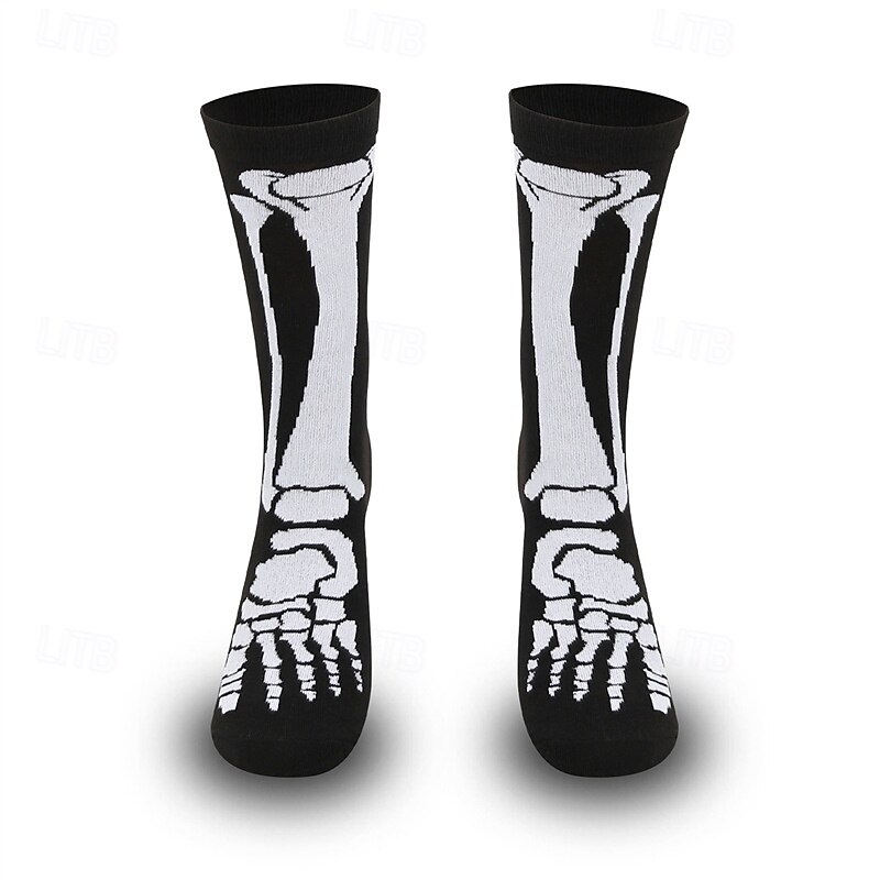 Halloween Cartoon Print Socks with Skull and Pumpkin Design, Unisex Moisture-Wicking Mid-Calf Casual Socks for Autumn and Winter3