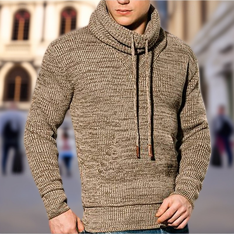 Men's Pullover Sweater Jumper Knit Sweater Ribbed Knit Regular Tops Pocket Knitted Plain Hooded Fashion Basic Vacation Daily Wear Clothing Apparel Fall Winter White Brown M L XL