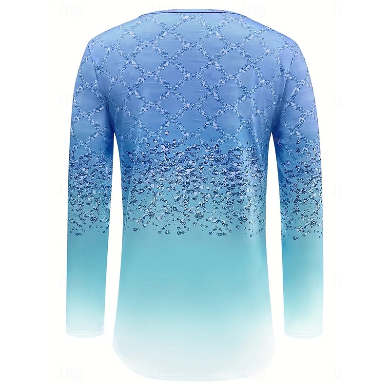 Women's T Shirt Ombre Graphic Geometric Vintage Fashion Stylish Long Sleeve Crew Neck Round Neck Regular Tops Daily Weekend Print Pink Blue Green Summer Spring Fall2