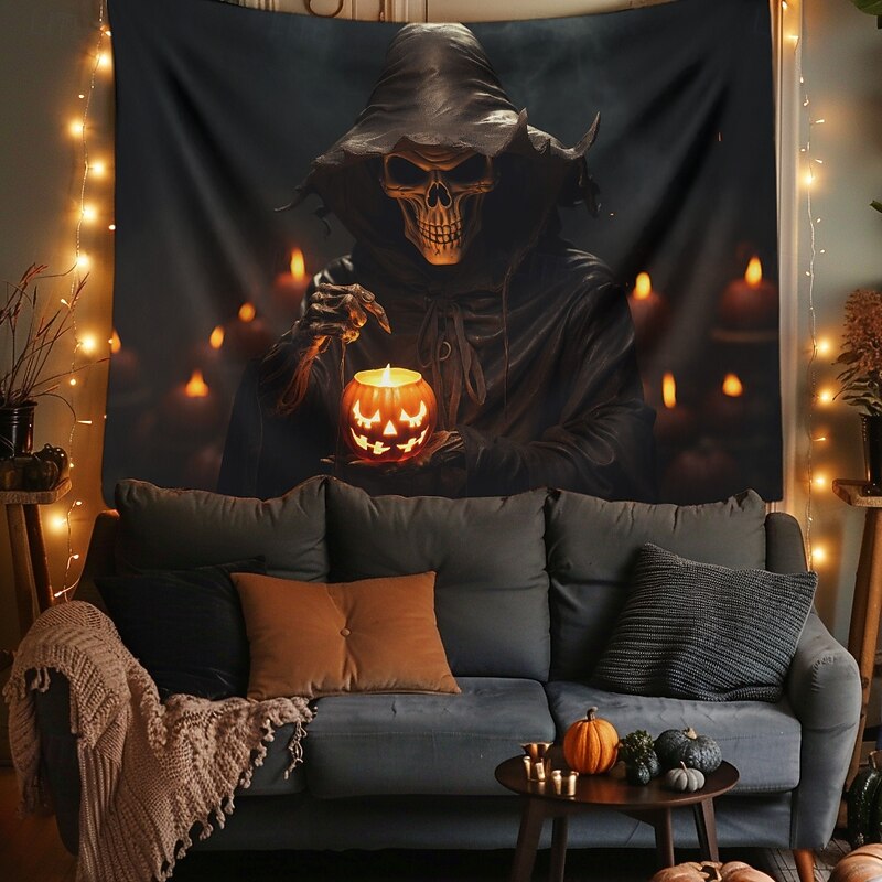 Halloween Tapestry Banners Blanket Skeleton Grim Reaper Pumpkin Dark Punk Gothic Style Party Dorm Shooting Backgrounds Home Decor2