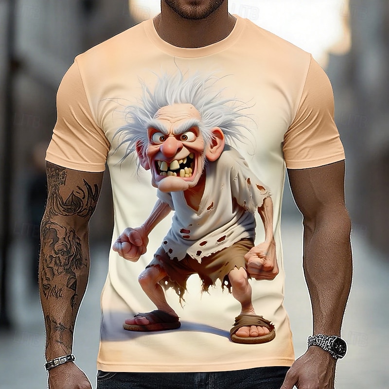 Men's Cartoon 3D T Shirt Short Sleeve T shirt 3D Print Crew Neck Shirt Exaggerated Designer Party Daily Holiday Khaki Summer Spring All Seasons Clothing Apparel S M L XL XXL XXXL
