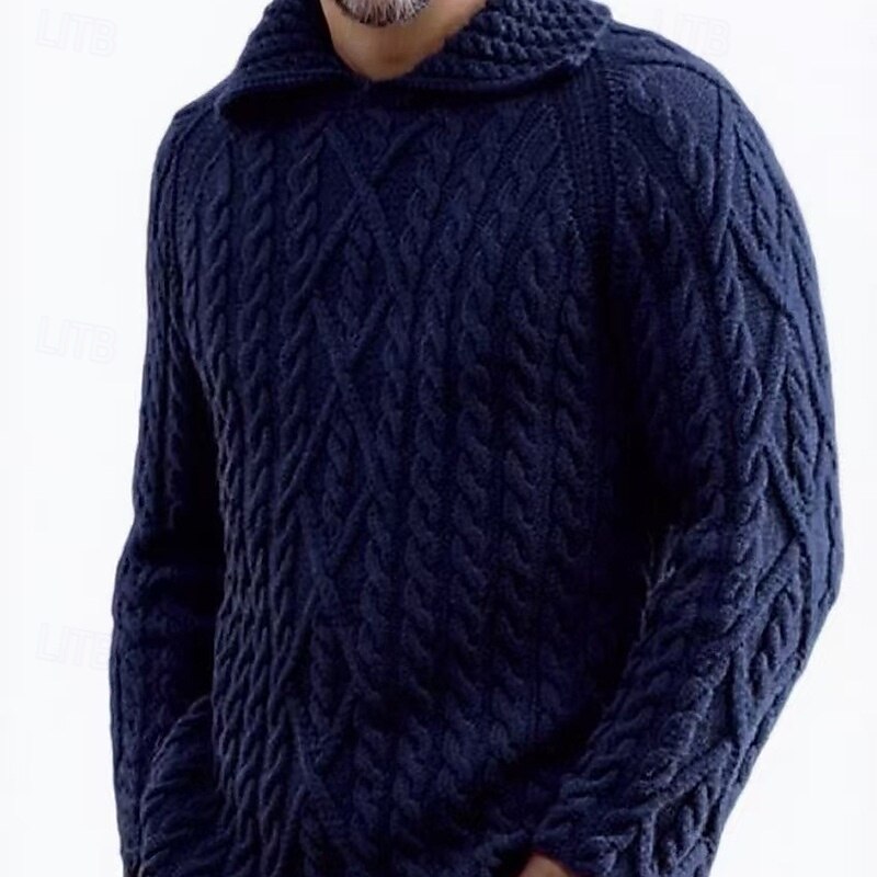 Men's Sweater Pullover Sweater Jumper Cable Knit Regular Tops Knitted Slim Fit Plain Turndown Knitwear Contemporary Casual Daily Wear Clothing Apparel Fall & Winter Wine Black S M L4