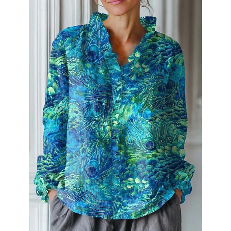 Women's Boho Shirt Floral Elegant Bohemia Active Long Sleeve V Neck Work Daily Holiday Ruched Ruffle Pink Purple Brown Green Khaki Spring Fall