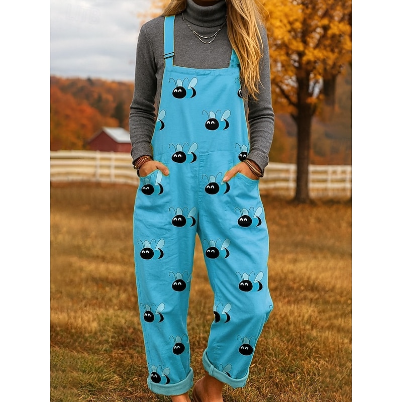 100% Cotton Women's Overall Active Graphic Sleeveless Sleeveless Straight Square Neck Pocket with Pocket Vacation Daily Loose Fit Yellow Blue Purple Summer2