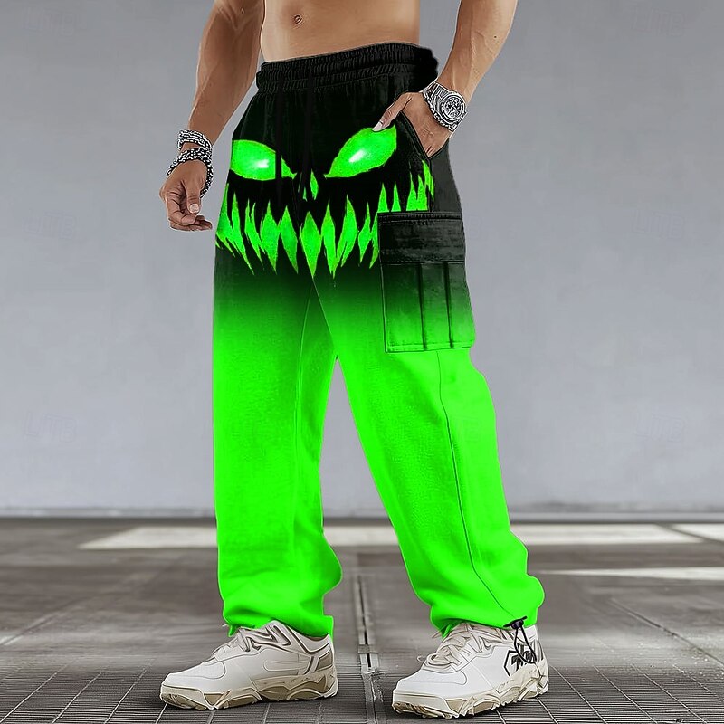 Halloween Men's Pumpkin Halloween Costumes Cargo Sweatpants Joggers Casual Pants Mid Waist Casual Athletic Hiking Workout Elastic Drawstring Waist Open Bottom Tactical Pants with Pockets Spring Fall3