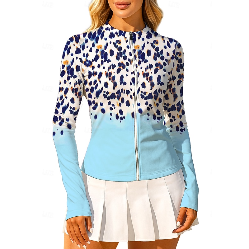 Women's Leopard Gradient Sport Shirt Tennis Shirt Tennis Top Long Sleeve Zipper Floral UPF50+ UV Resistant High Elasticity Moisture Wicking Breathable Volleyball Tennis Golf Crew Neck Round Tee3