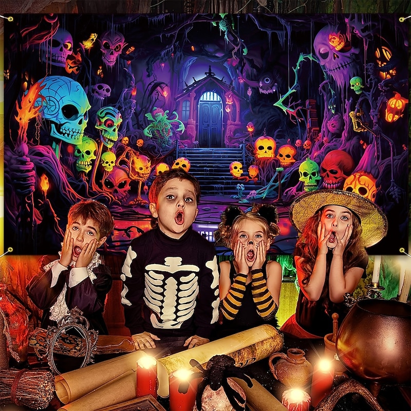 Halloween Tapestry Banners Wall Hangings Skeleton Colorful Fantasy Dark Punk Gothic Style Party Dorm Shooting Backgrounds Home Decor3