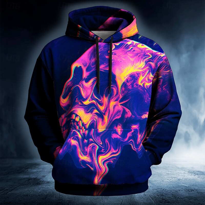 Halloween Men's Skull Abstract Hoodie Sweatshirt Punk Exaggerated Long Sleeve Crew Neck Club Streetwear Yellow Red Drawstring Fall Winter Designer2