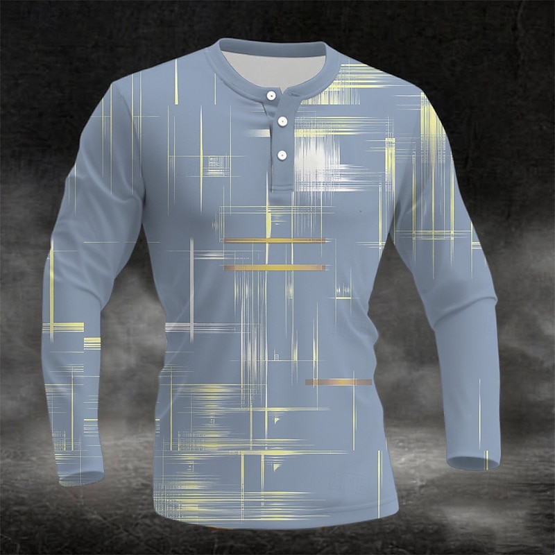 Men's Geometric Pattern Henley Shirt Long Sleeve Fashion Cute Daily Casual Holiday Going out Spring &  Fall Black Dark Blue Pink Green Light Blue Henley Henley T-Shirt3