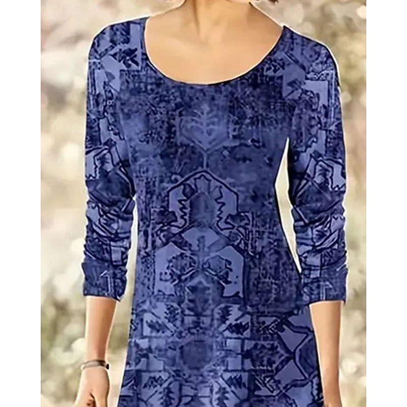 Women's Long Dress Maxi Dress Casual Dress Print Dress Vintage Fashion Daily Date Weekend Regular Fit Flower Long Sleeve Crew Neck Blue Dark Gray Spring Fall3