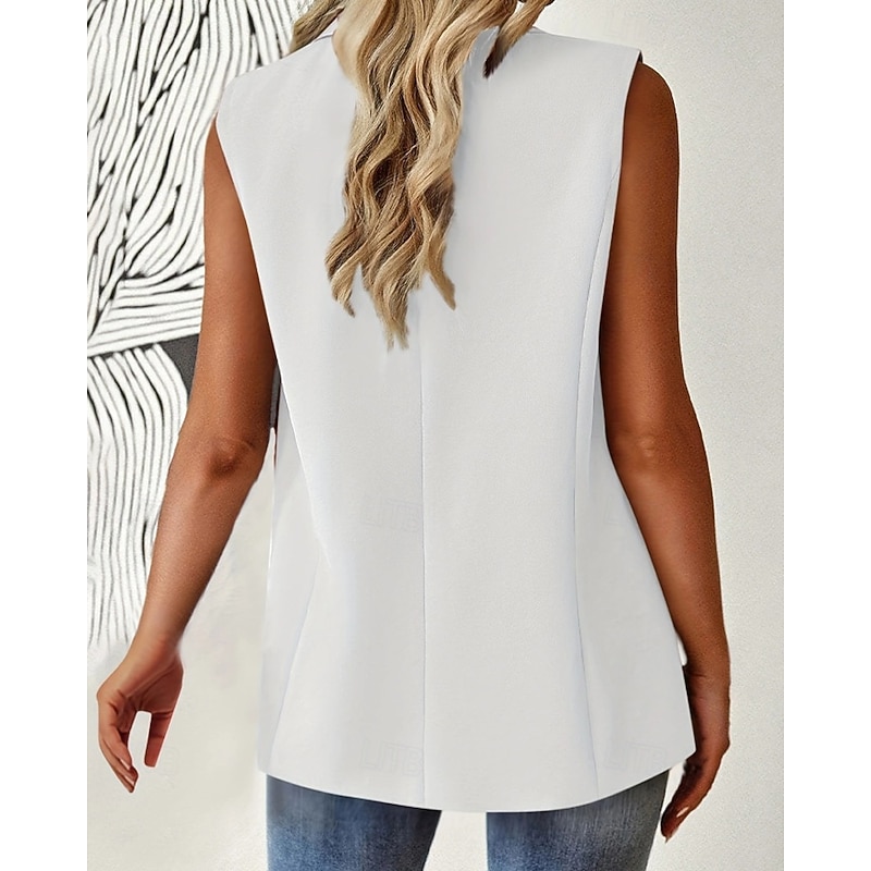 Women's Vest Comfortable Pocket Fashion Outdoor Plain Going out Weekend Single Breasted Regular Turndown Regular Fit Sleeveless Outerwear Black White Wine Fall Winter3