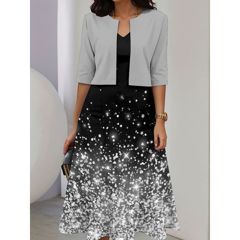 Women's Dress Set A Line Dress Midi Dress Elegant Casual Ombre Graphic Patchwork Print Midi Dress Half Sleeve V Neck Vacation Date Pink Blue Purple Summer Spring Regular Fit4