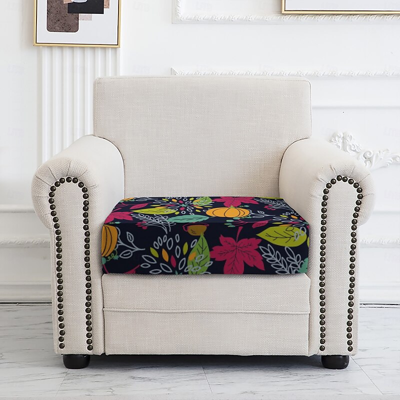 Halloween Seat Cushion Cover, Floral Yarn-Dyed Microfiber Slipcover, Stretchable and Washable for Dining Chairs and Patio Furniture4