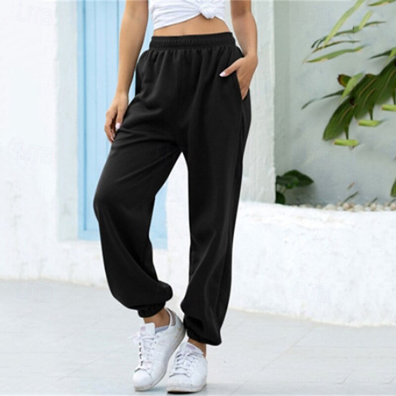 Women's Sweatpants Joggers Pants Trousers Fashion Streetwear Full Length High Waist Plain Pocket Elastic Waist Breathability Comfortable Micro-elastic Street Daily Wear Going out Black White Pink