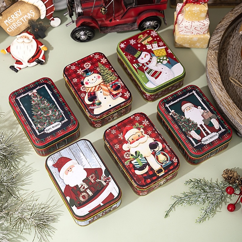Christmas Cookie Tins with Lids for Gift Giving Xmas Tin Containers Mini Metal Box with Lid Holiday Candy Biscuit Storage Gift Packaging Box Festive Party Favor Empty Container3