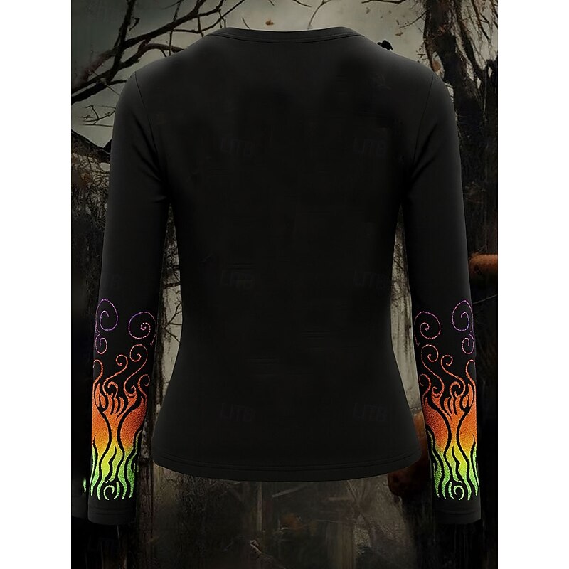 Halloween Women's T Shirt Graphic Skull Vintage Fashion Stylish Long Sleeve Crew Neck Regular Tops Daily Weekend Print Blue Purple Orange Green Spring Fall Winter3