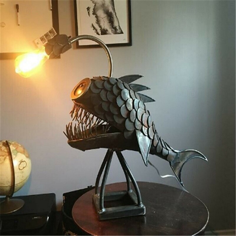 Angler Fish Lamp USB Rechargeable Desktop Metal Light Handmade Craft Home3