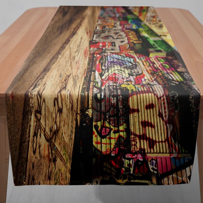 1PC Street Graffiti Table Runner Table Flag – Digital Printed Rectangular Tablecloth for Restaurant, Banquet, Party, Cafe Decoration – 33x180cm (13x70.5in)3