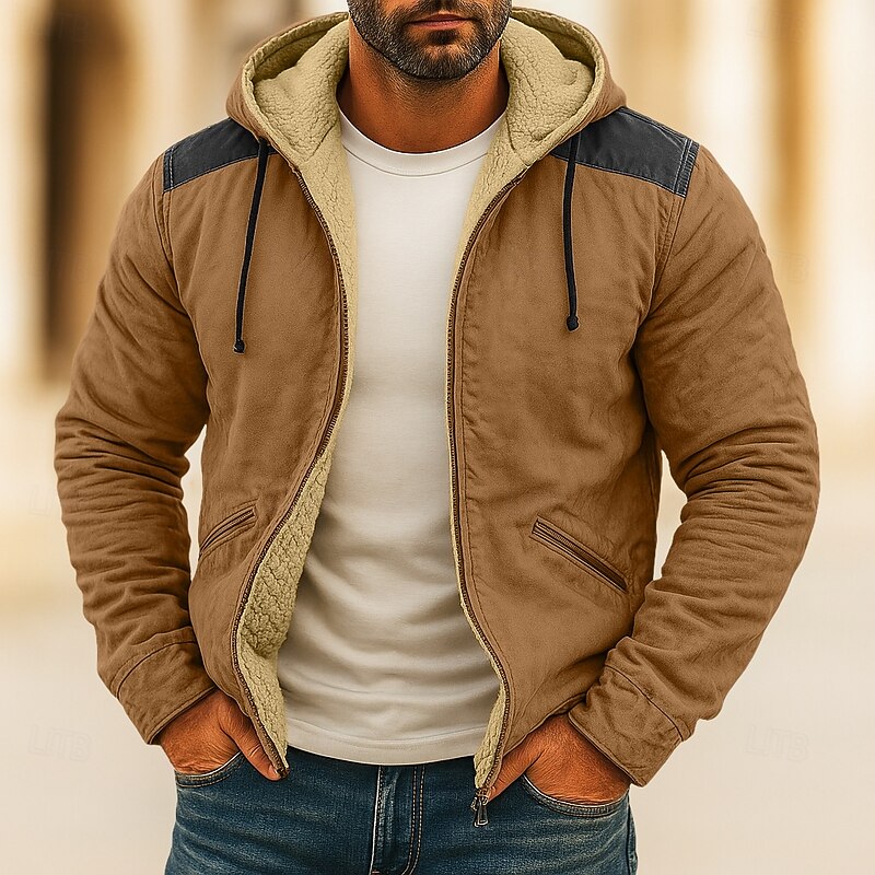 Men's Hoodie Full Zip Hoodie Fleece Hoodie Fleece lined Hoodie Blue Brown Green Khaki Hooded Plain Patchwork Color Block Sports & Outdoor Casual Daily Streetwear Cool Sportswear Fall Winter Clothing3